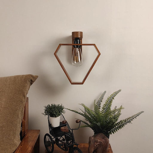 Buy Wall Light - Hexad Brown Wooden Wall Light | Lamp For Wall Decor by Symplify on IKIRU online store