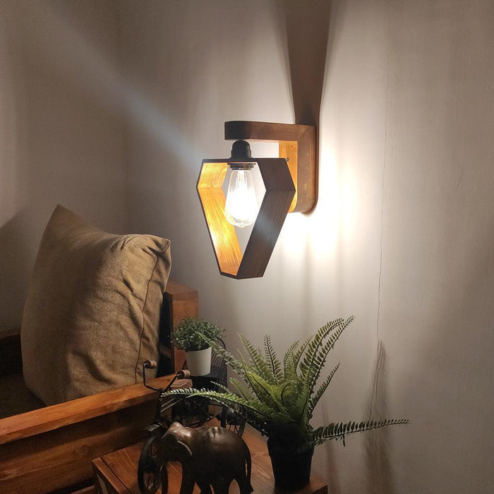 Buy Wall Light - Hexad Brown Wooden Wall Light | Lamp For Wall Decor by Symplify on IKIRU online store