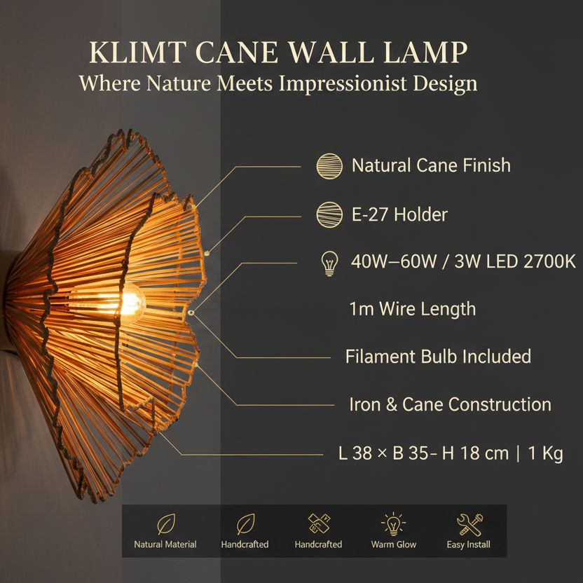 Klimt Cane Wall Lamp | Decorative Wall Mount Light For Home & Outdoor Space