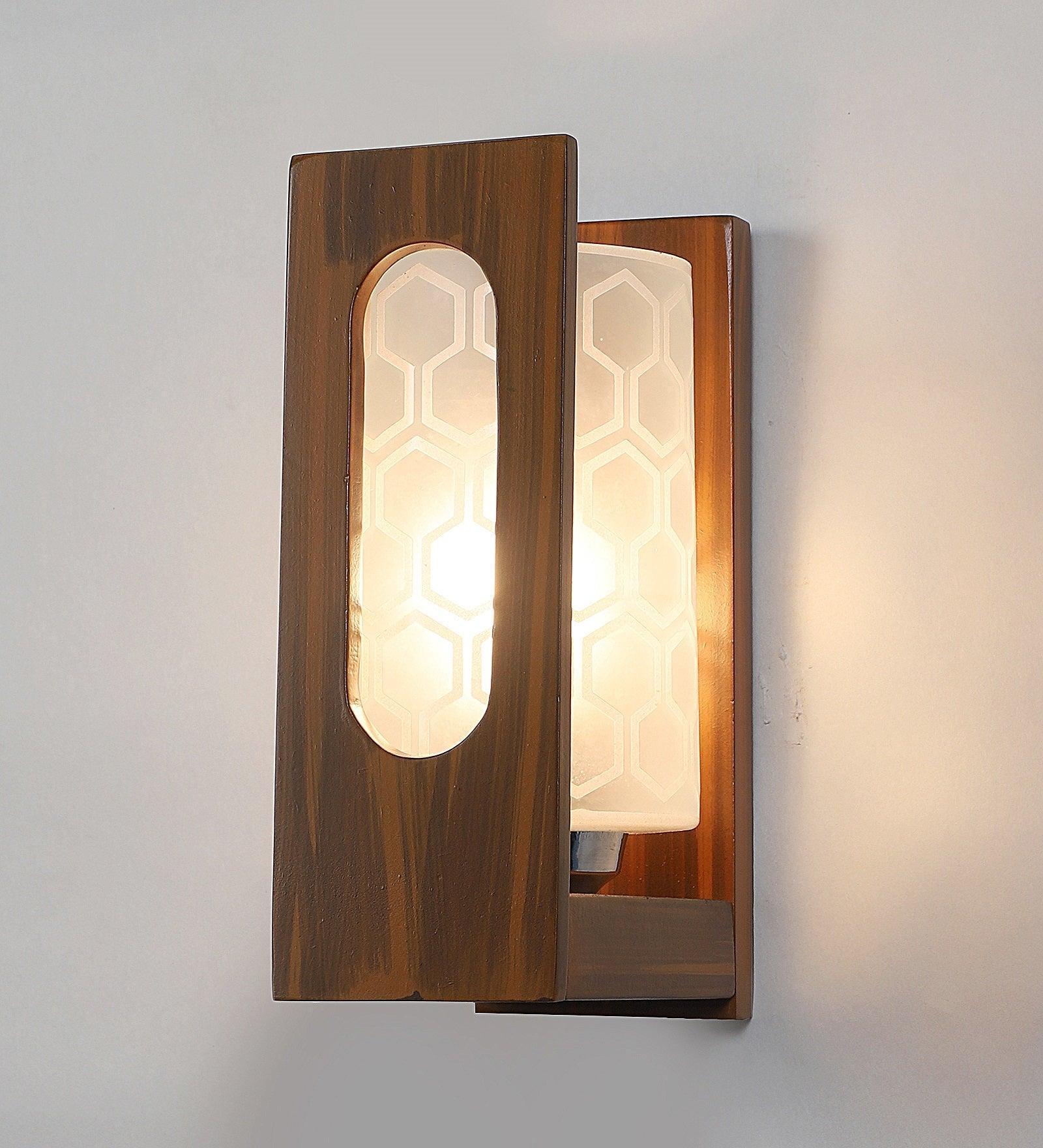 Buy Wall Light - Lisma Brown Wood & Glass Modern Wall Mount Lamp Light For Home Decor by ELIANTE by Jainsons Lights on IKIRU online store
