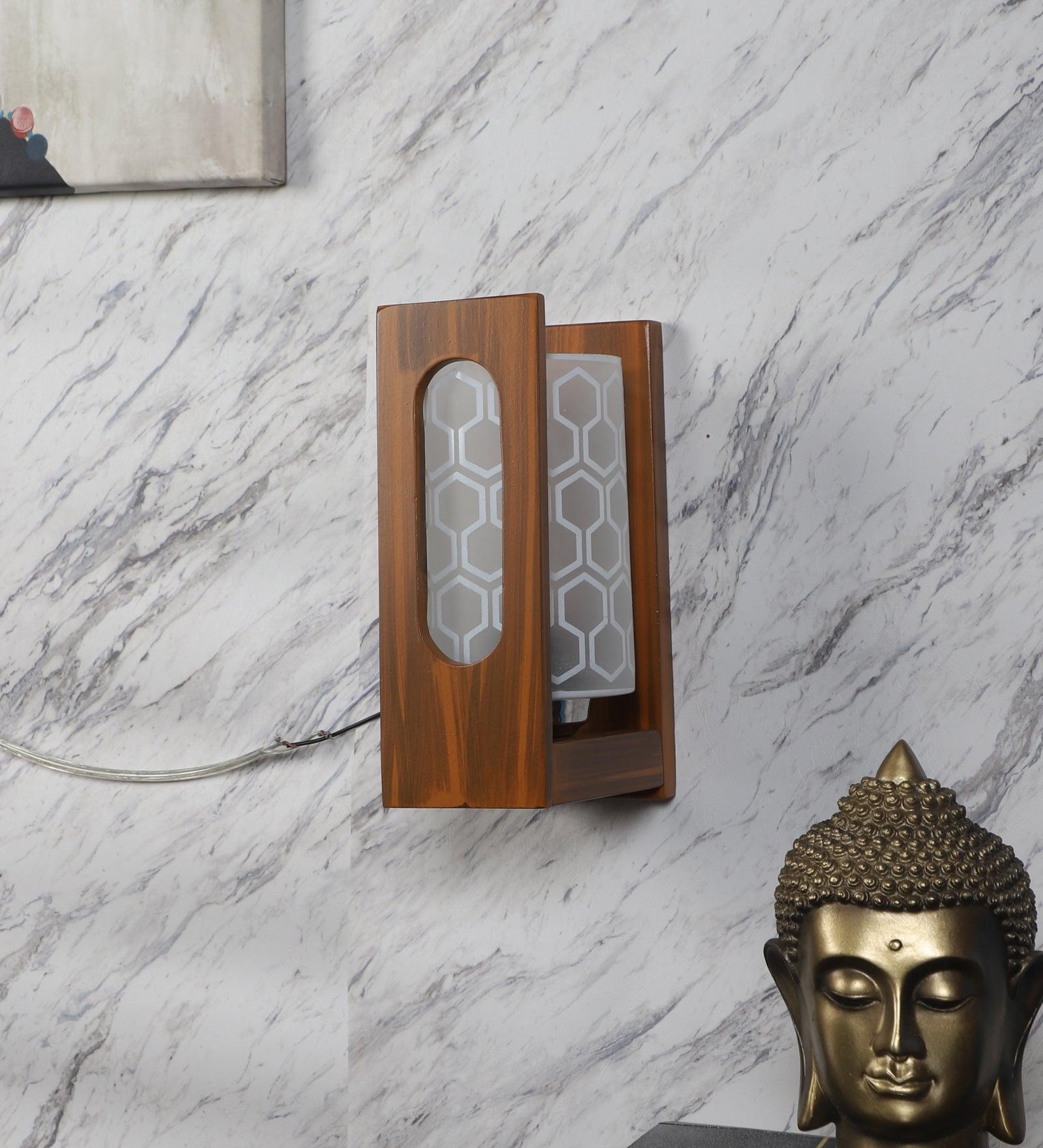 Buy Wall Light - Lisma Brown Wood & Glass Modern Wall Mount Lamp Light For Home Decor by ELIANTE by Jainsons Lights on IKIRU online store