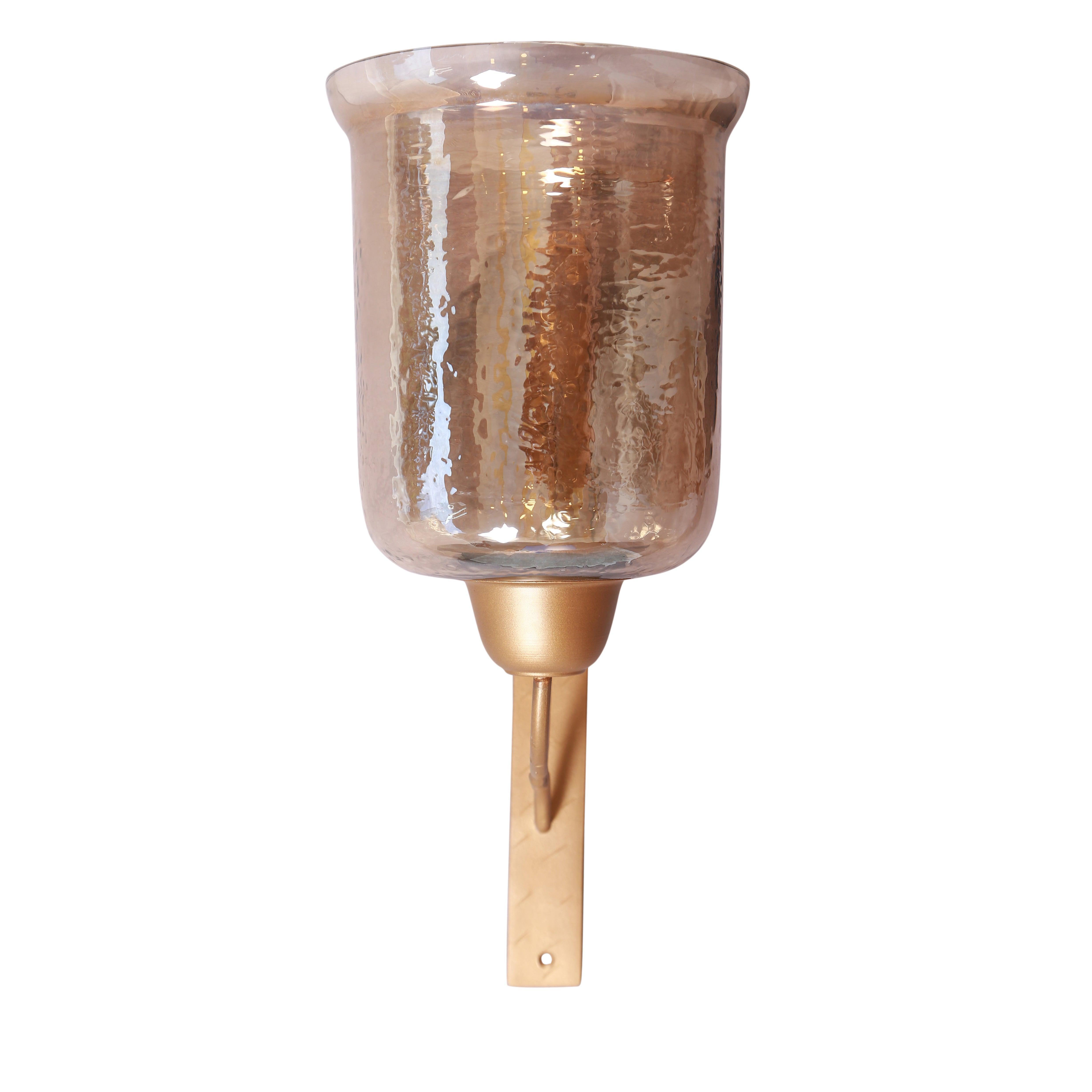 Buy Wall Light - Roshni Wall Mounted Candle Holder | Dull Gold and Lusture Glass Wall Hurricane by Manor House on IKIRU online store