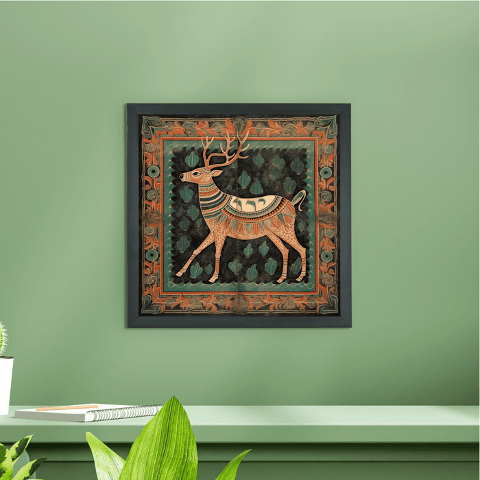 Buy Wall Paintings & Prints - Sacred Deer Pichwai: Artisan Canvas Wall Decor Elegance Piece by Sowpeace on IKIRU online store