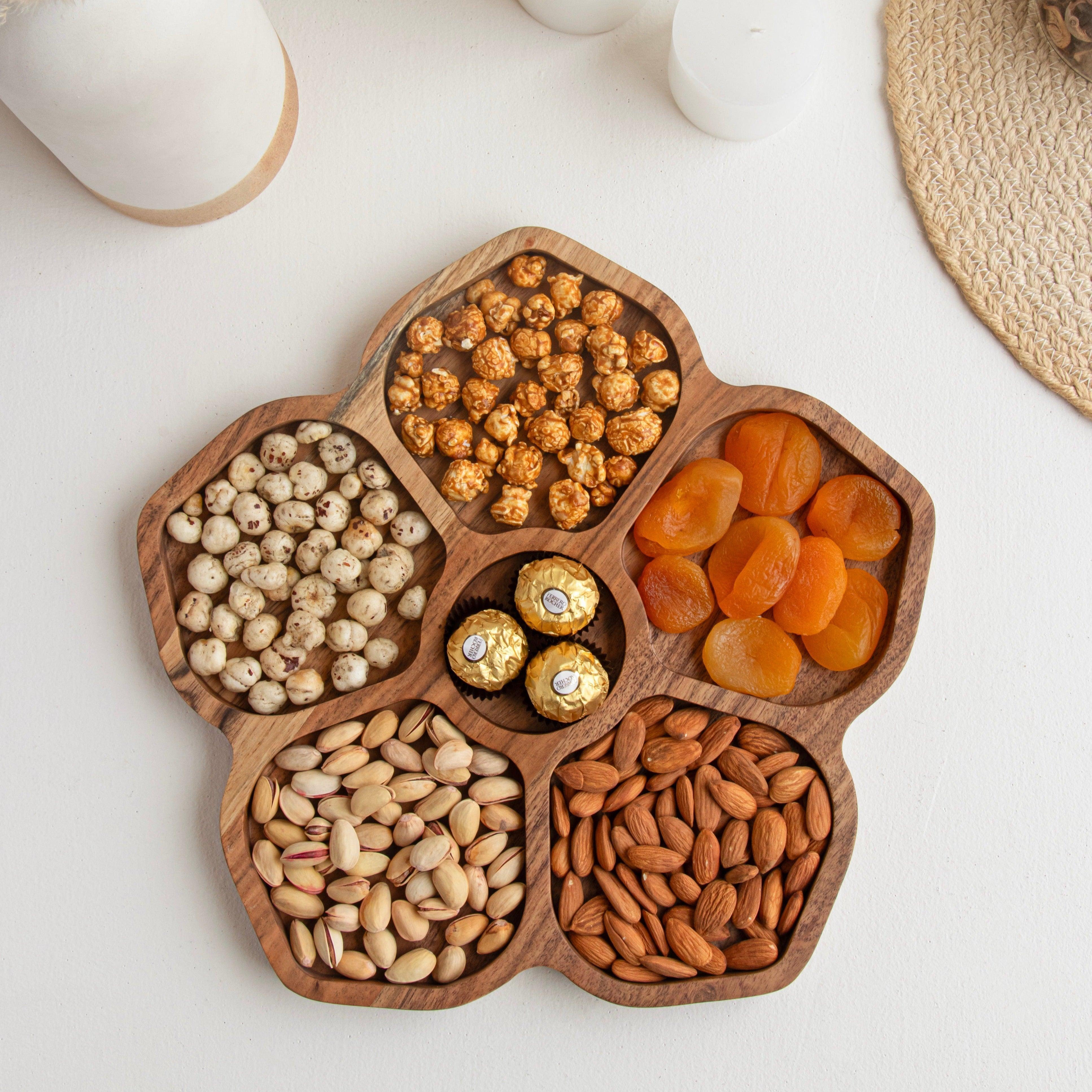 Floret Acacia Wood Snack Serving Platter cum Tray