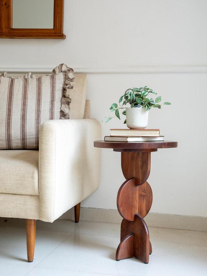 Titus Acacia Wood Sofa Side Table for Living Room | Premium End Table for Home