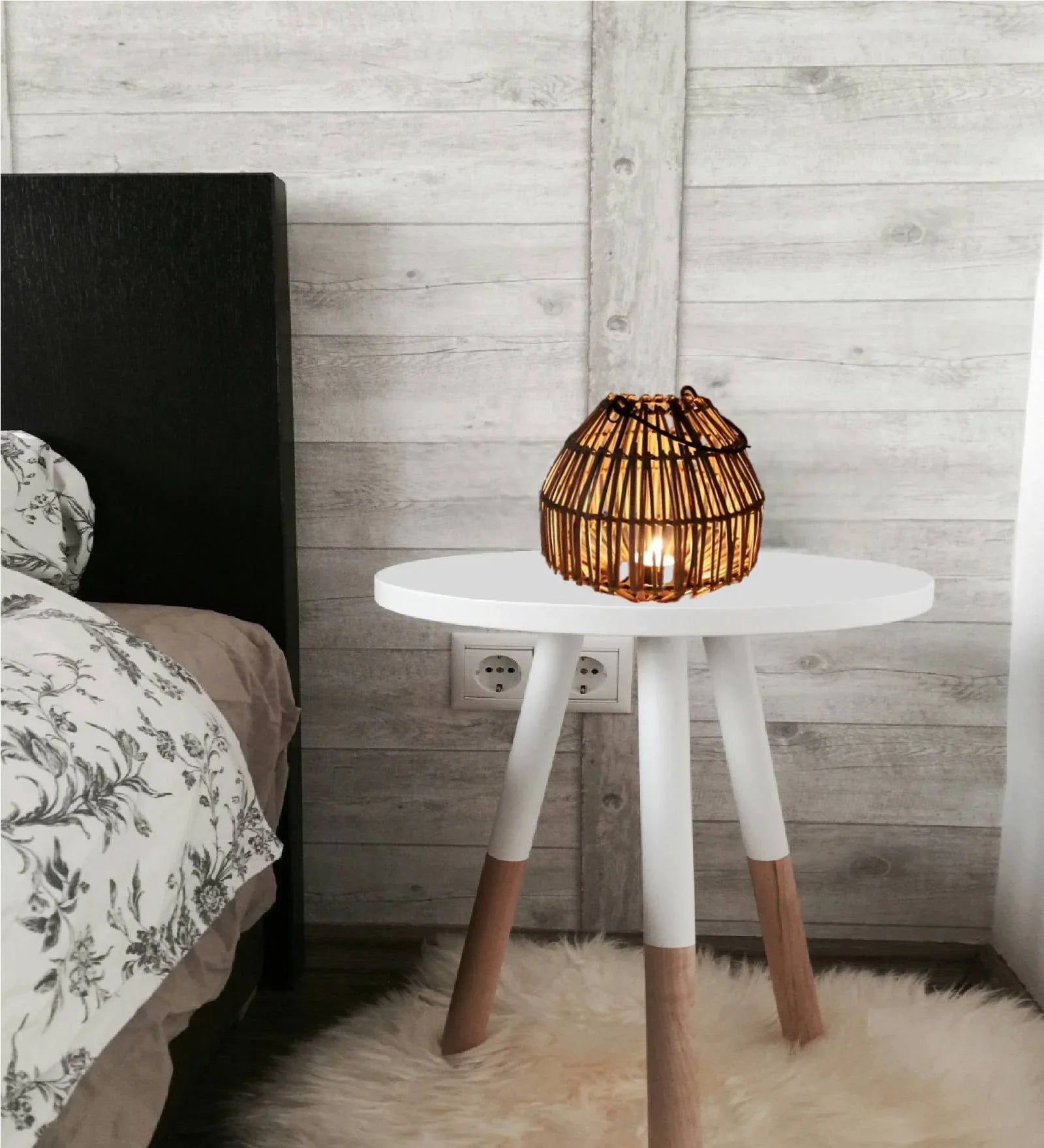 Handwoven Bamboo Lantern – Rustic Wicker Candle Holder for Home, Patio, and Garden Décor with 5 Free Tealights