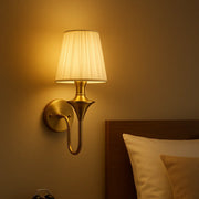 Golden Wall Mounted Lamp with Fabric Shade – Classic Brass Finish