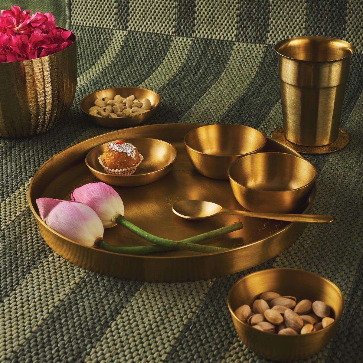 Bahaar Brass Thali Set | Traditional Brass Platter Set | Brass Dinner Set