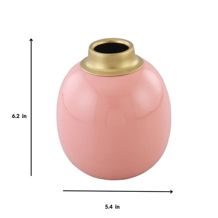 Mayur Pink Enamel Vase for Gifting & Decor | Flower Vase for Table Decor