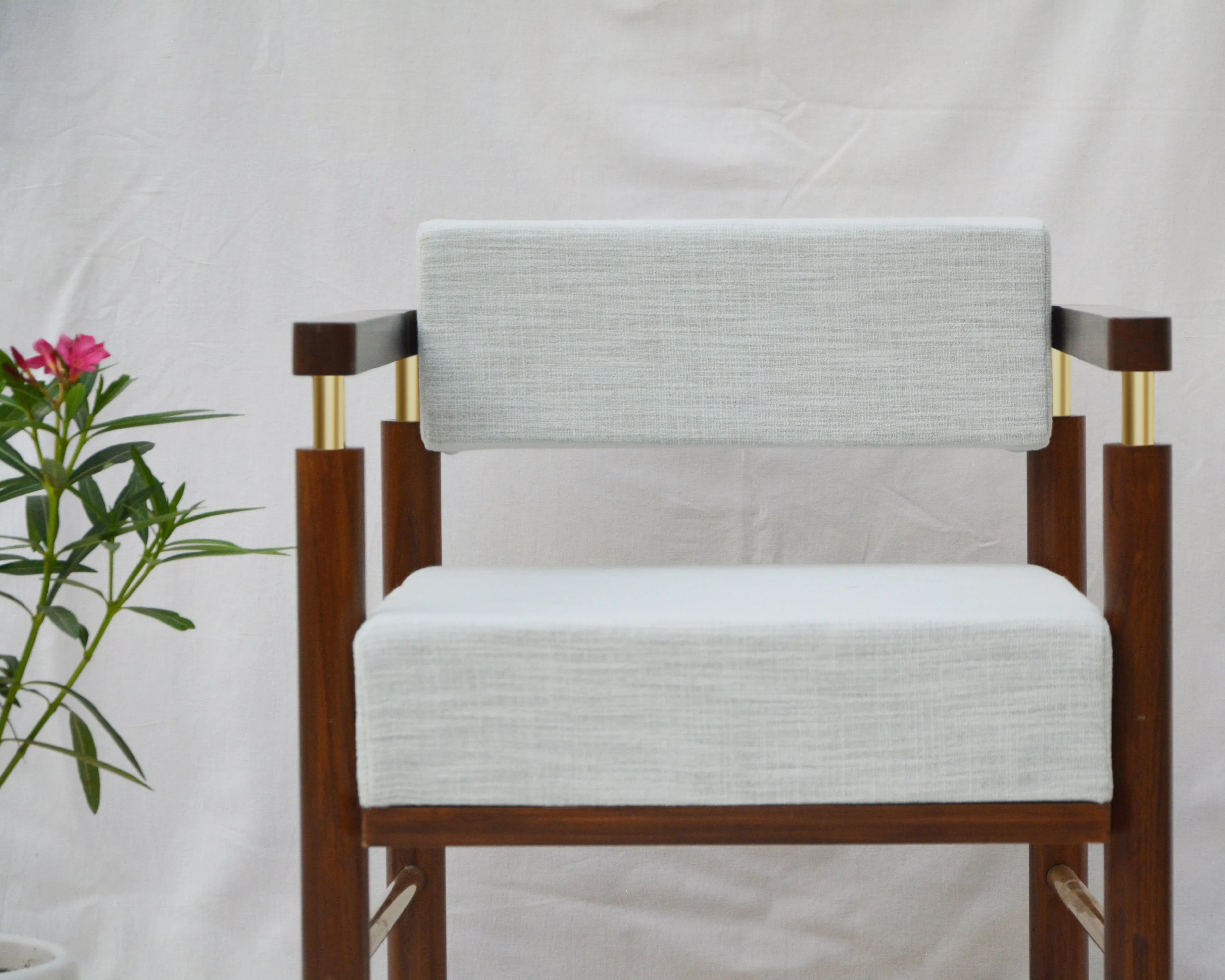 Loaf Solid Wood Arm Chair | Designer Lounge Chair with Brass Accents for Living & Dining Room