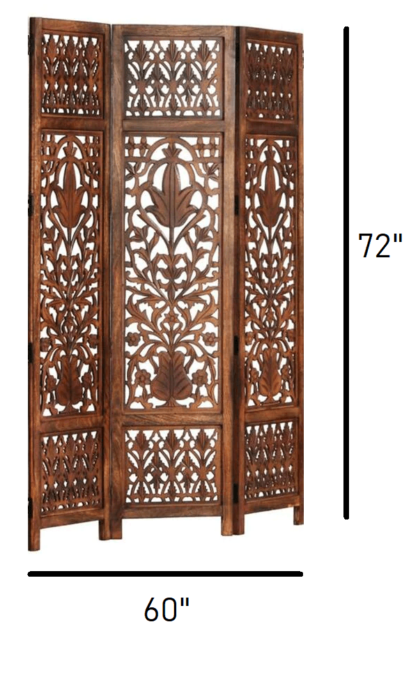 Hand Carved Mango Wood Folding Partition with MDF Jali