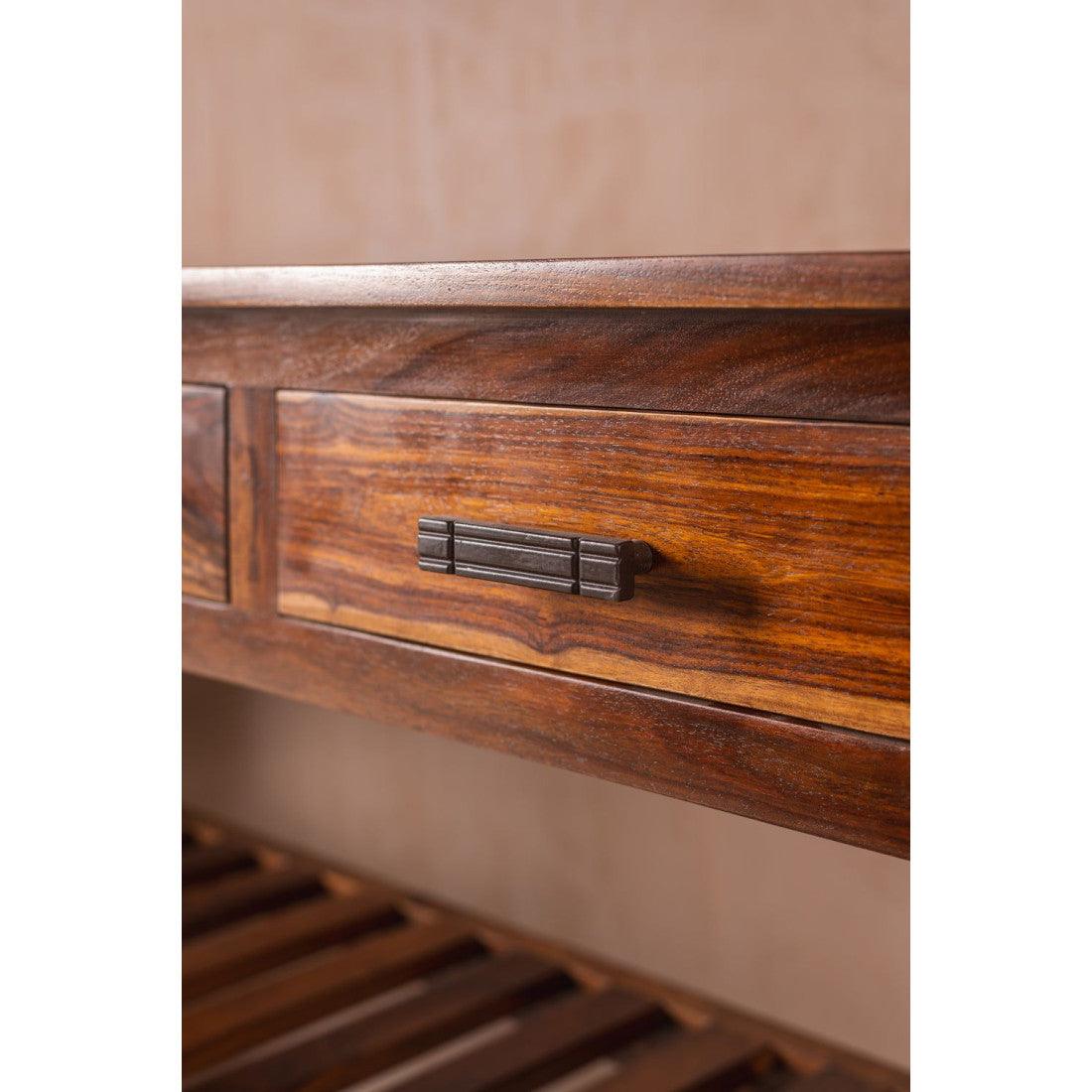 Stripped 3 Drawer Sheesham Wood Console Table In Honey Finish
