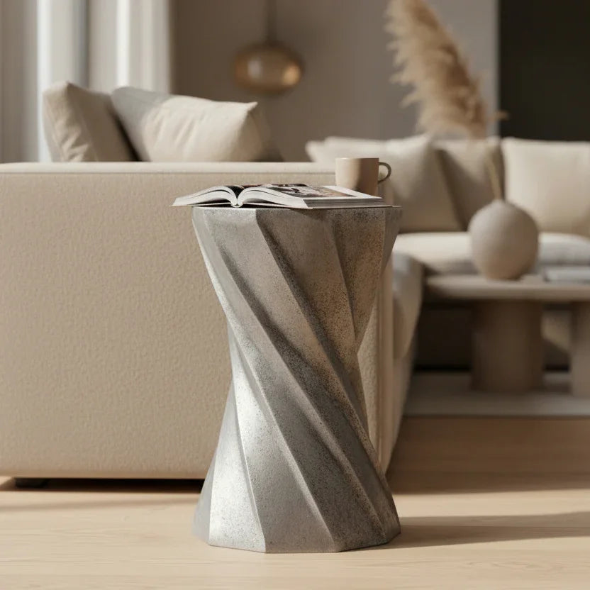 Krato Aluminium End Table | Antique Grey Geometric Side Tablefor Living Room | Corner Table