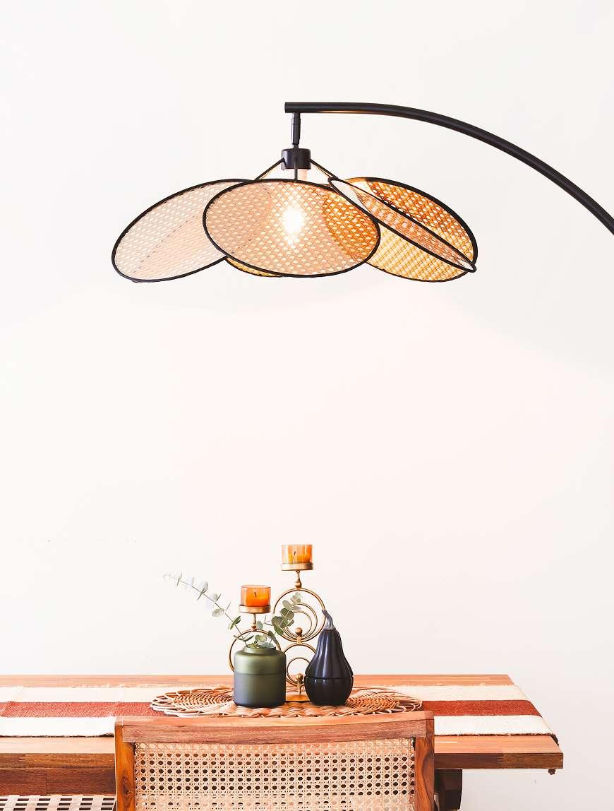 Hanai Designer Floor Lamp | Japanese-Inspired Black Rattan Tall Floor Lamp with LED Light | Modern Standing Lamp for Living Room & Bedroom