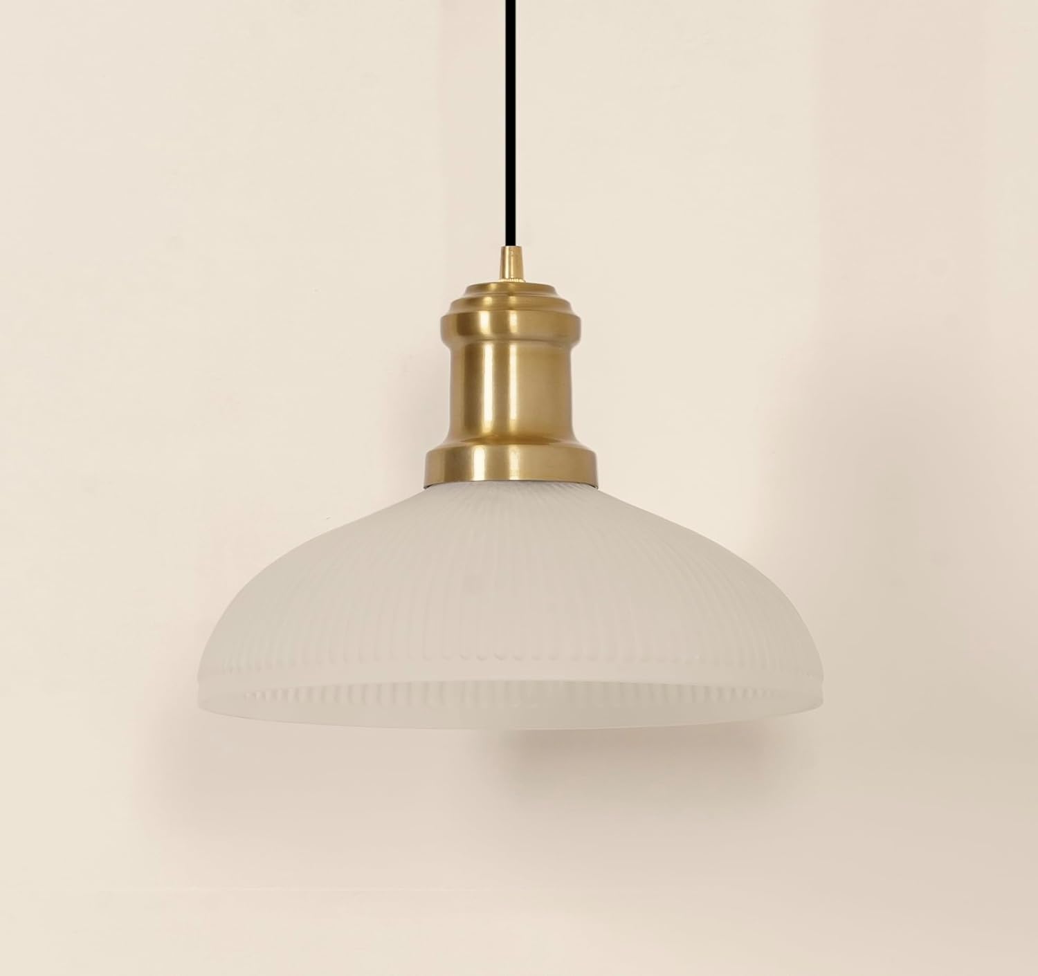 Ribbed Grey Luster Glass Pendant Light with Antique Brass Finish for Living Room, Bedroom, Kitchen and Dining