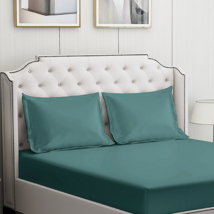 Turquoise Cotton Bedding Set with 2 Pillow Covers for King Size | Glace Cotton Plain Bedsheet & Premium Pure Cotton Bedsheet