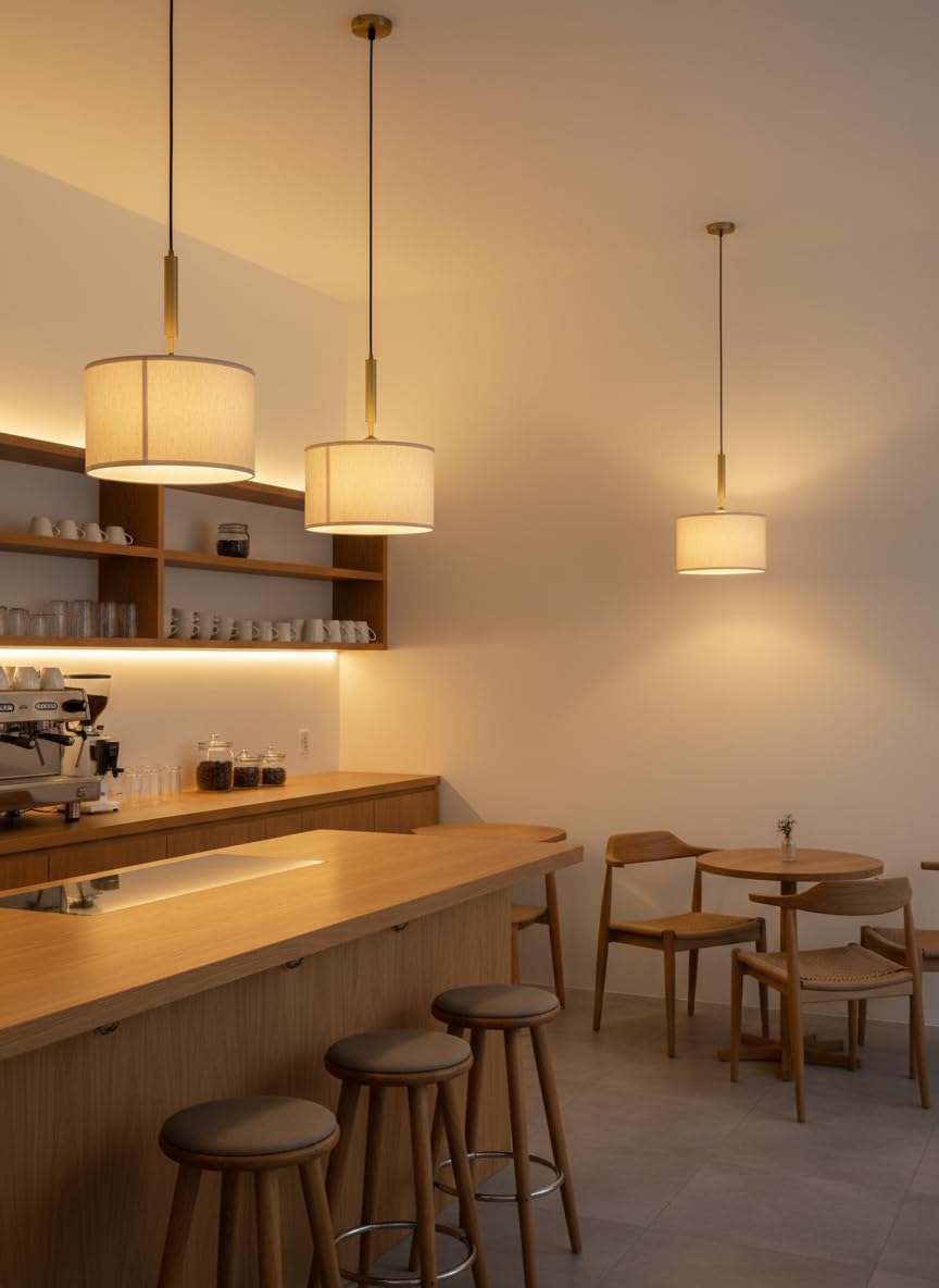 Brass Antique Cotton Fabric Lamp Shade 14" Diameter Hanging Lamps for Living Room, Bedroom, Restaurant, Cafe