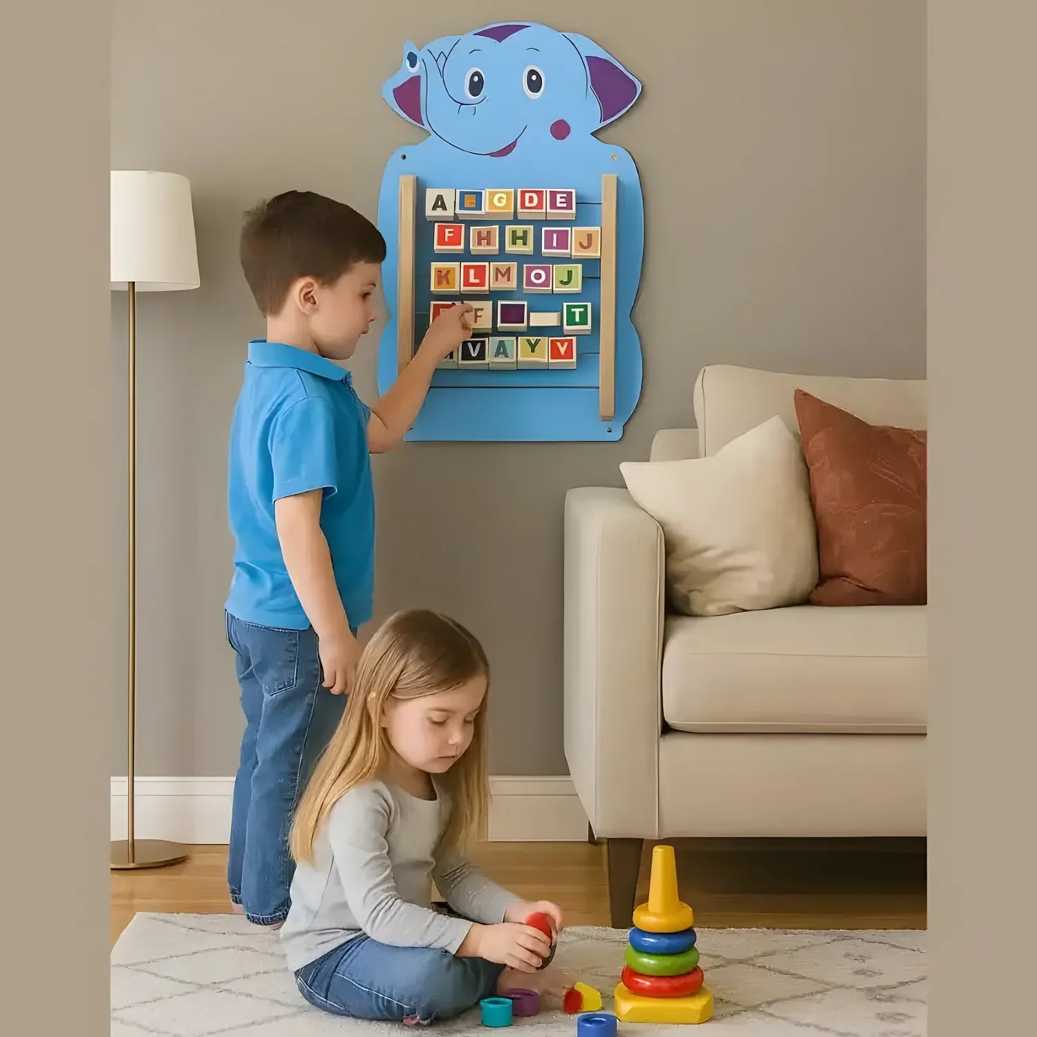Elegant Wall Mounted Blue Elephant Wall Toy for Kids, Perfect for Homes, Schools, and Playrooms