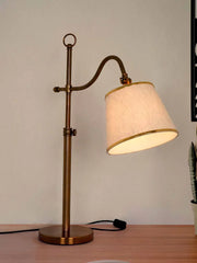 Gold Adjustable European 23 Inch Steel Downlight Study Lamp Table Light With White Textured Gold Rim Fabric Shade