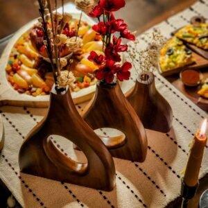 Willow Flower Vase for Living Room Set of 3 | Indian Rosewood Home Decor Vase