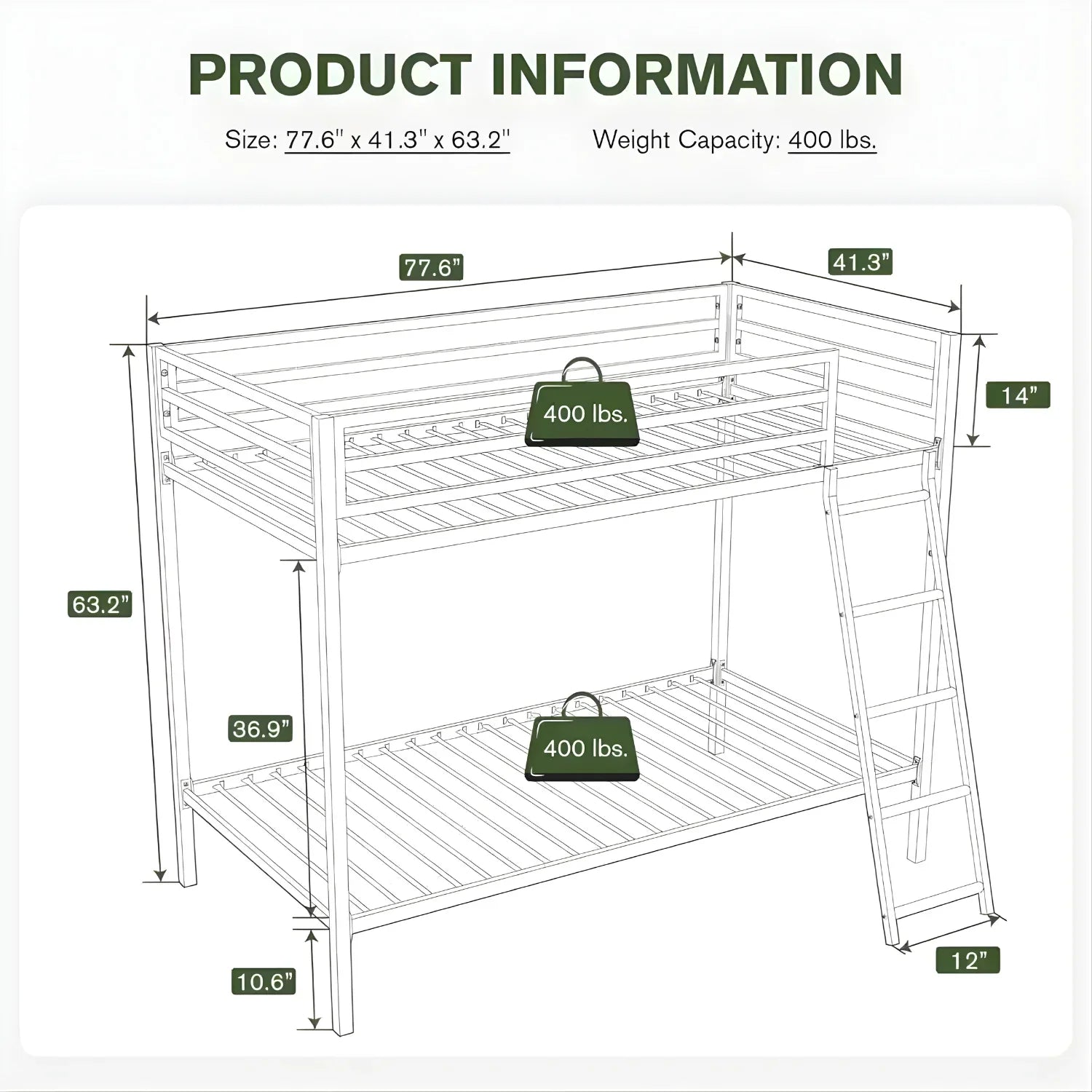 Elegant Modern Handmade Twin-Size Bunk Bed for Kids