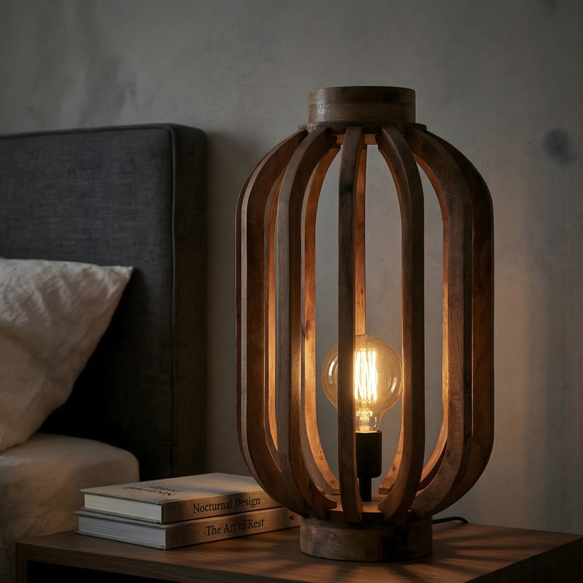 Marlow Open-Slatted Wooden Lantern Lamp