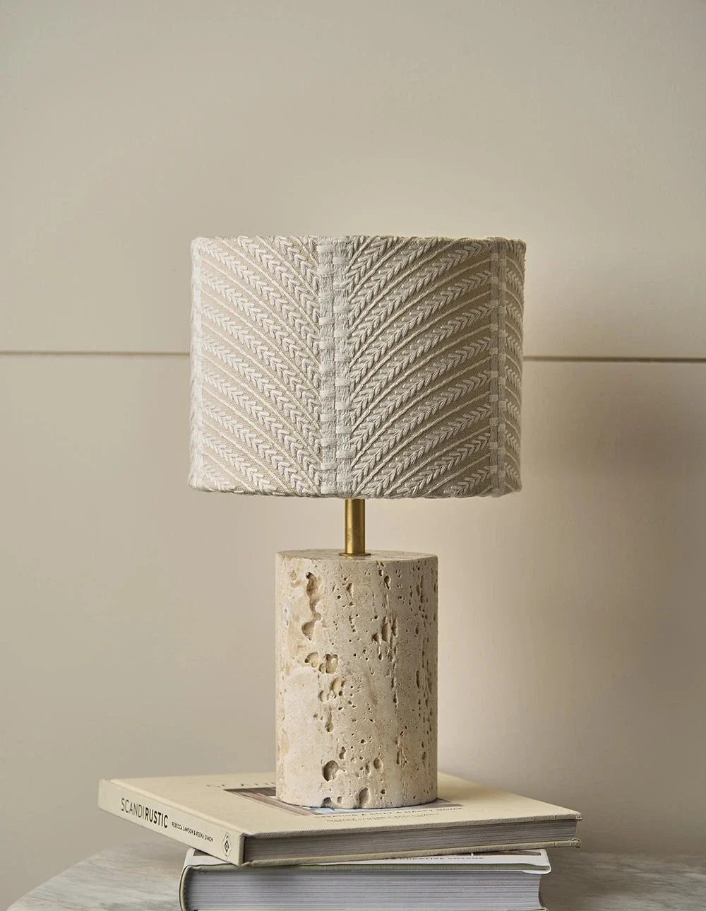 Terra - Travertine & embroidered lampshade | Table Lamp