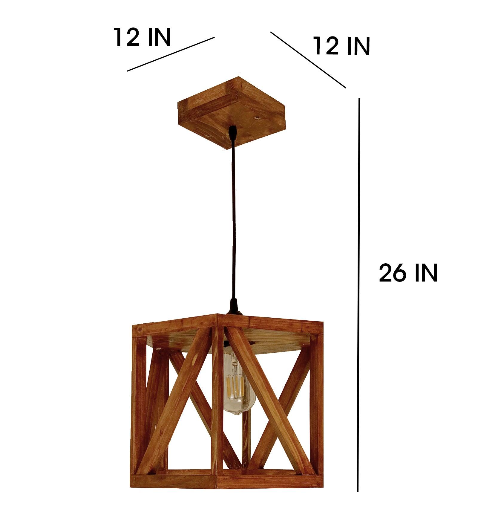 Symmetric Hexa Brown Wooden Single Hanging Lamp