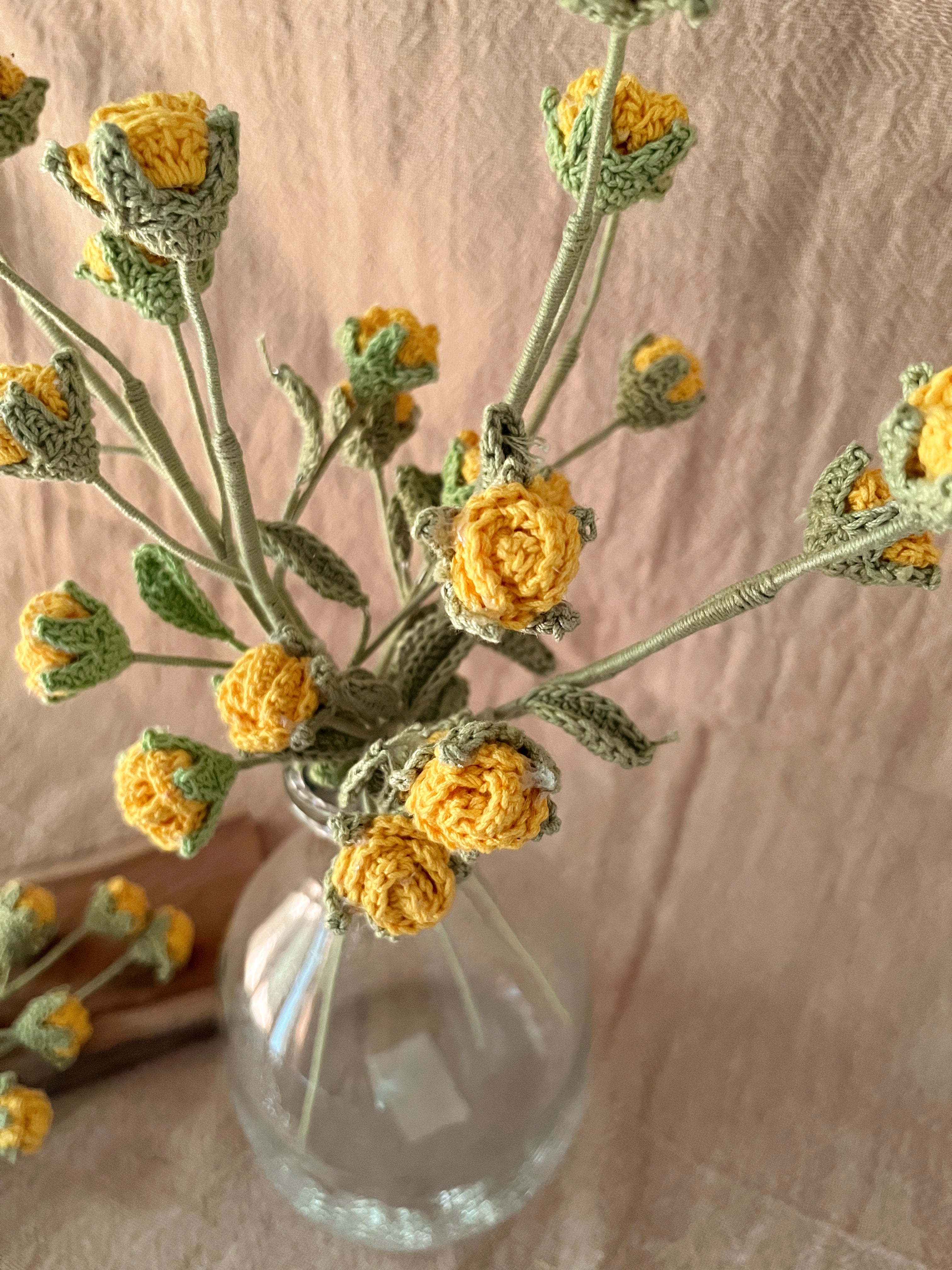Crochet Yellow Mini Rose set of 2