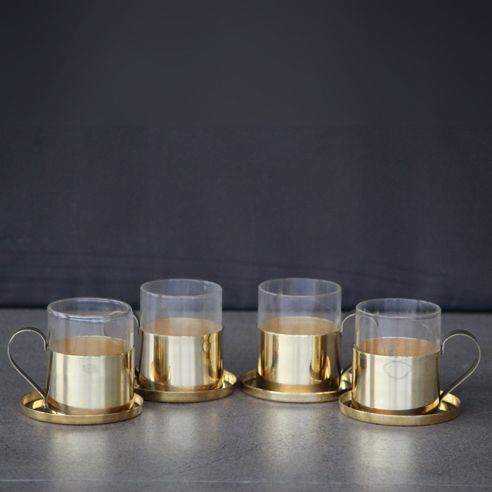 Borosil Fitted Brass Tea Cups | Traditional Mug Set For Home & Gifting