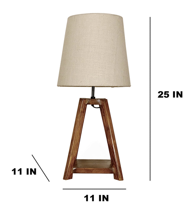 Charlotte Brown Wooden Table Lamp with White Jute Lampshade