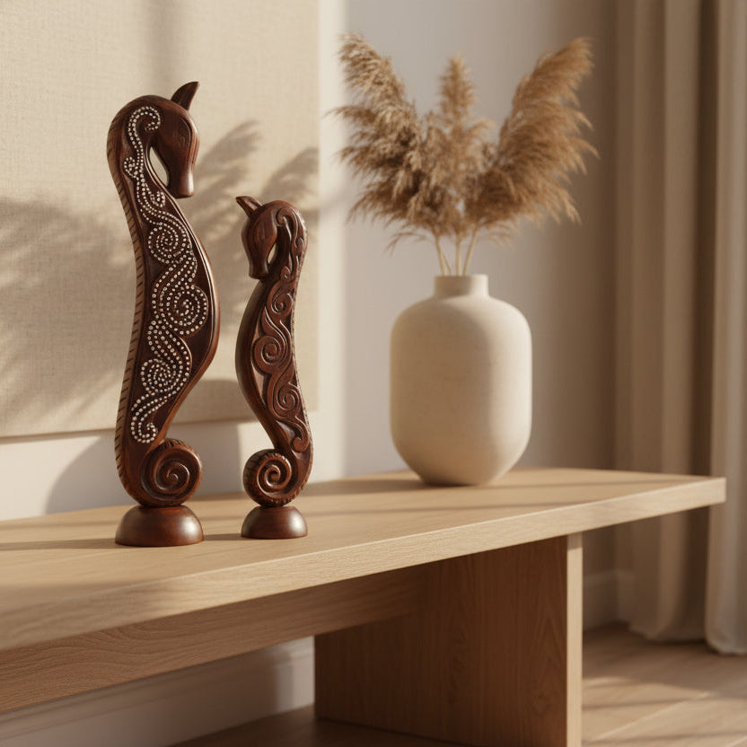 Mango Wood Seahorse Décor Pair