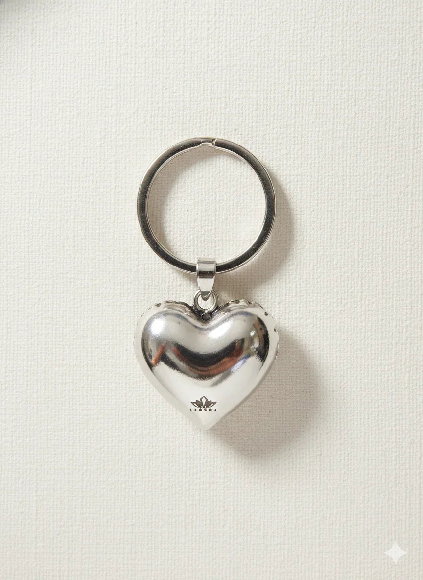 Pure Silver Plated Brass Heart Keyring With Custom Name Engraving