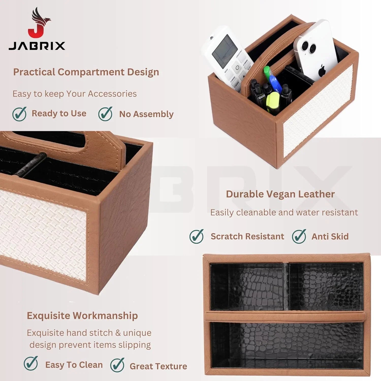 Square Vegan Leather Desk Organizer – 3-Compartment