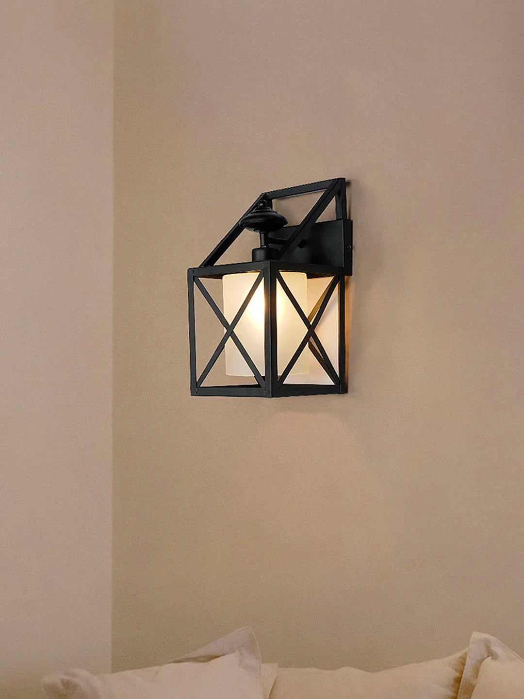 Industrial Black Box Metal Frame Wall Sconce with Frosted Glass