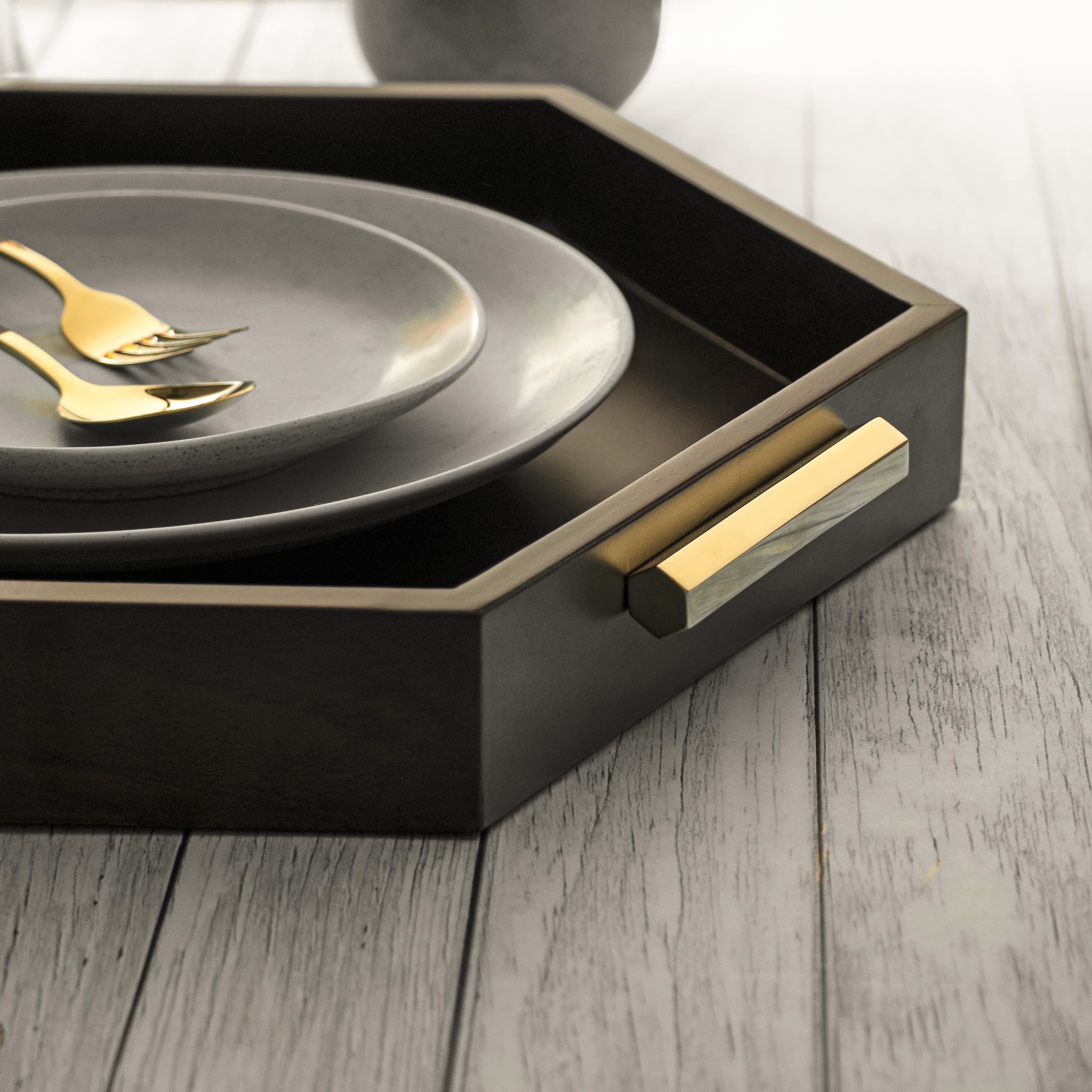Hex Tray | Brass And Wood