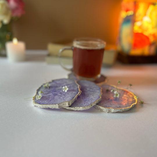 Crystal Agate Coaster With Silver Plated