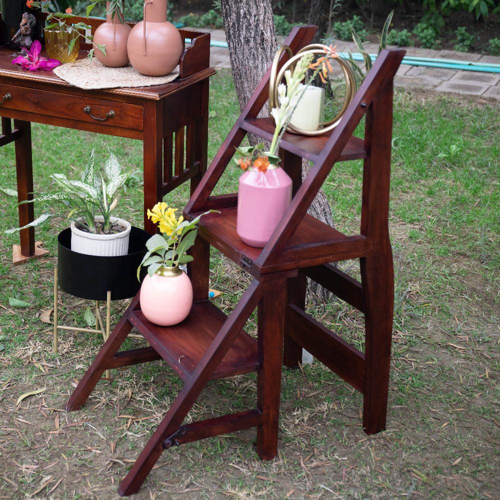 Convertible Step Ladder Chair in Sheesham Wood | Foldable Ladder Chair for Home