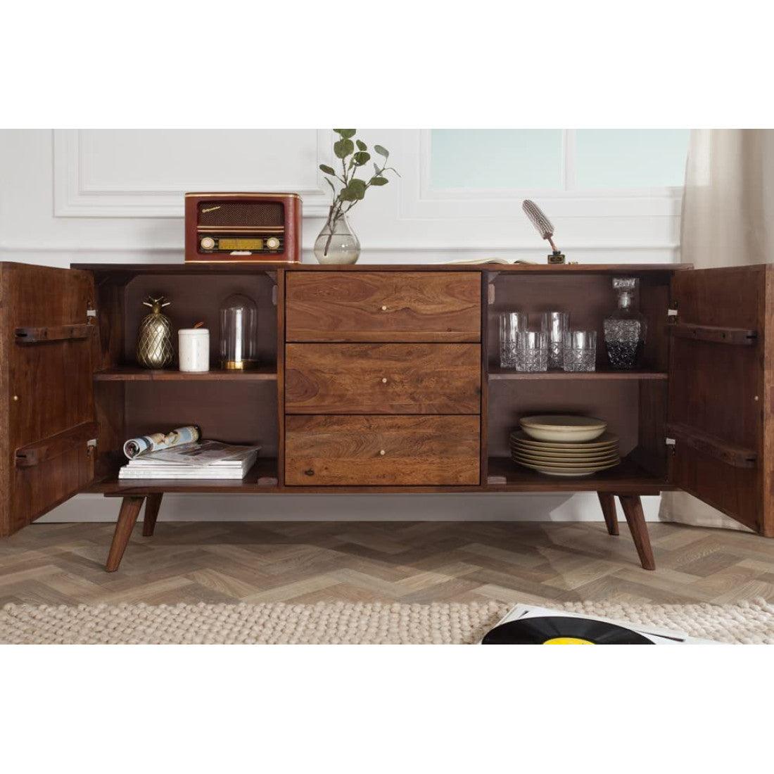 Sheesham Wood Geneva Sideboard With Three Drawer  (Honey Finish)