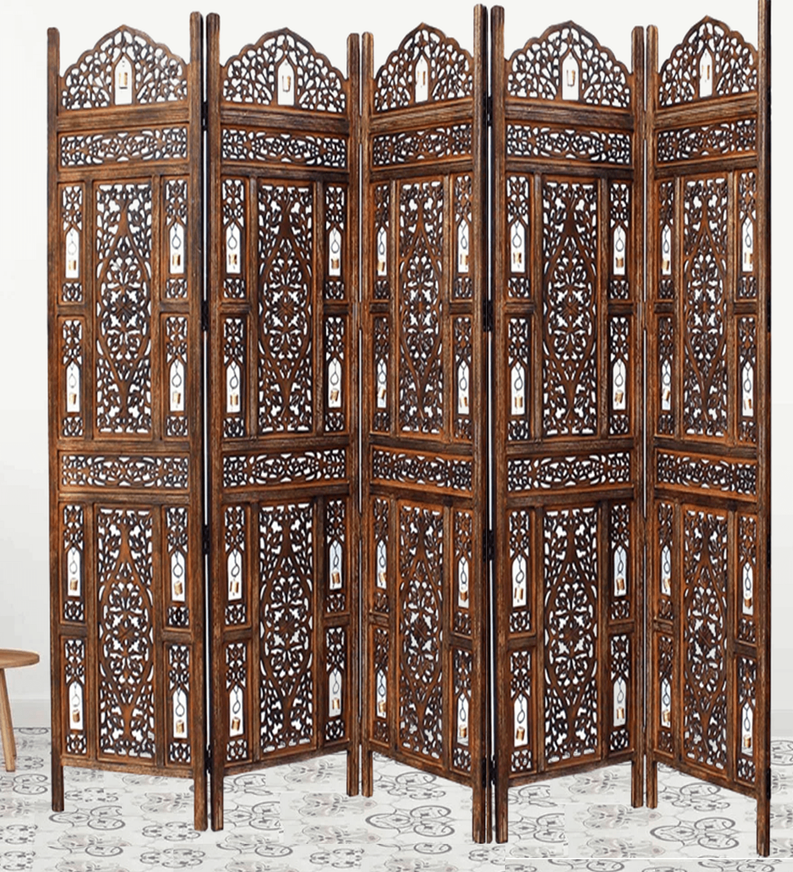 Handcrafted Mango Wood Room Divider with MDF Jali Panels
