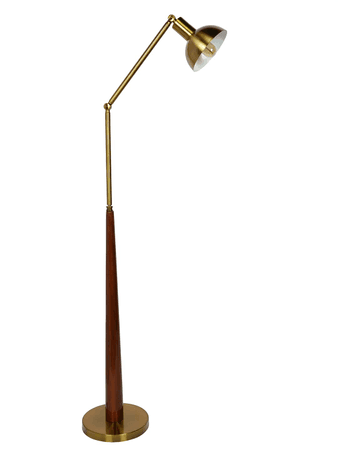 Contemporary 2 Point Adjustable wood & Metal Floor Lamp in Matt Brass Finish Back order