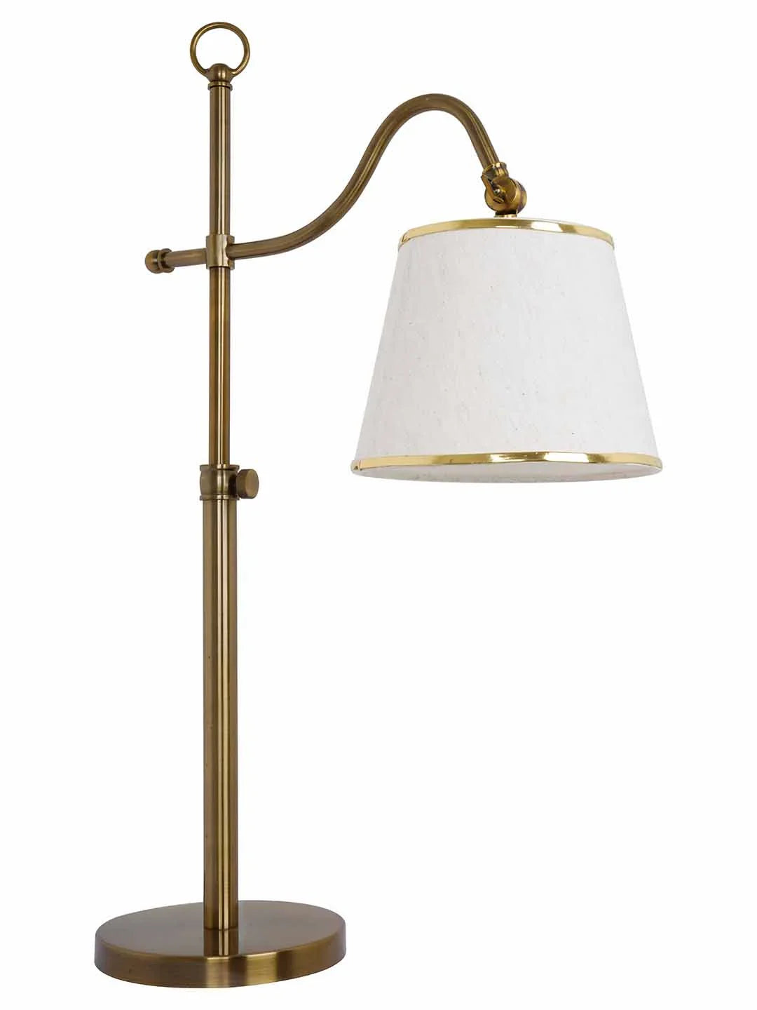 Gold Adjustable European 23 Inch Steel Downlight Study Lamp Table Light With White Textured Gold Rim Fabric Shade