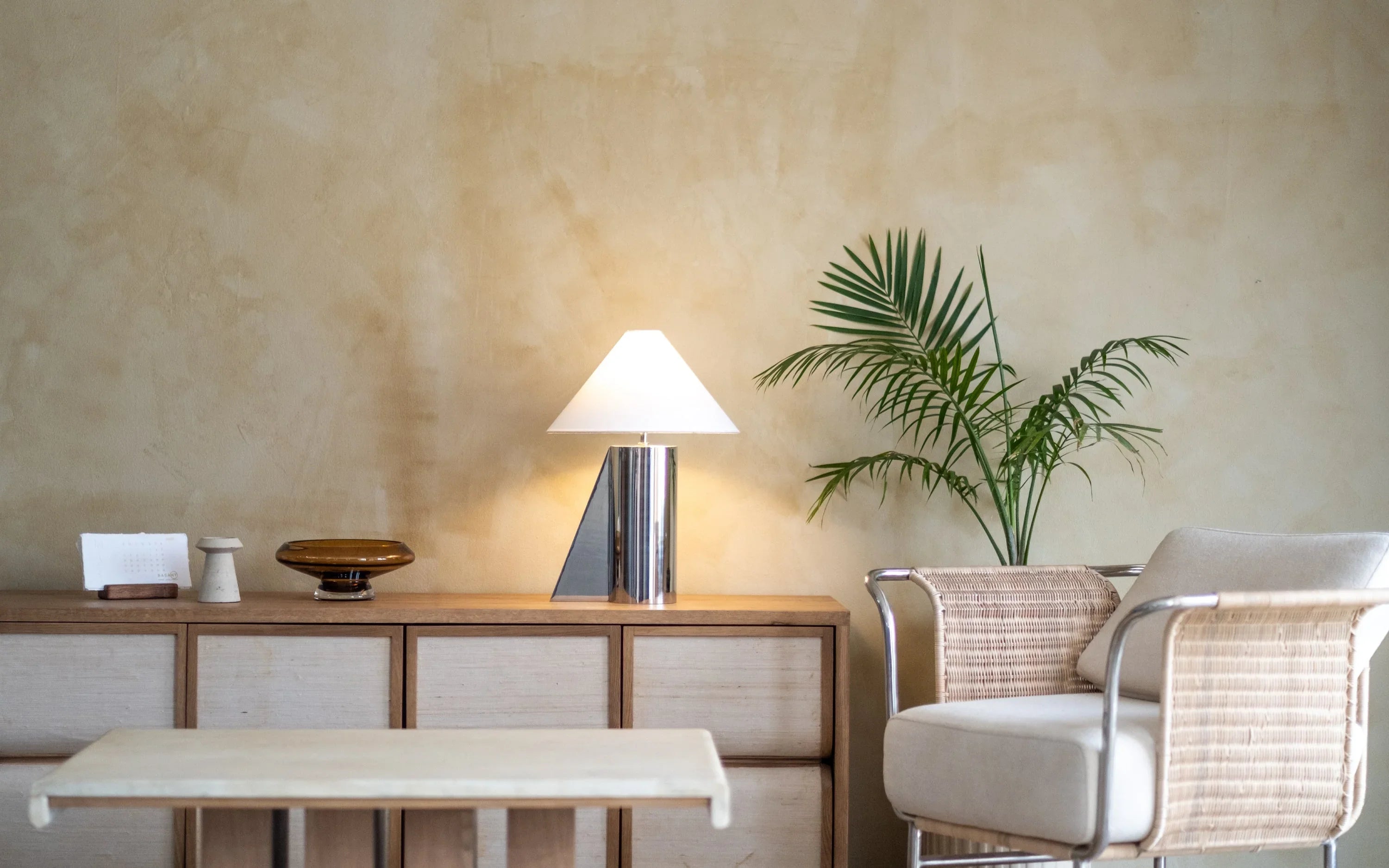 Helia Tall Table Lamp | Stainless Steel and Cotton Fabric