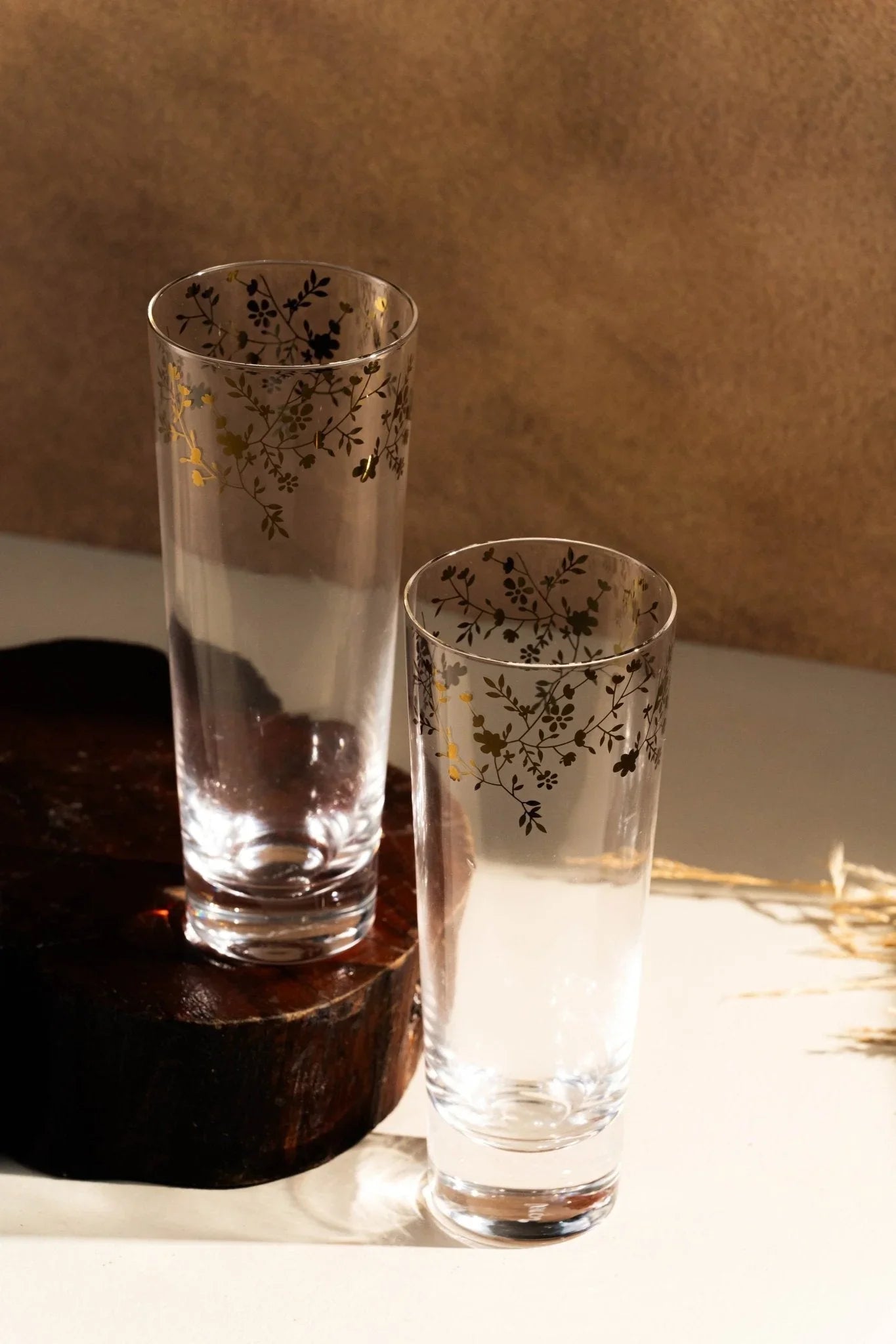 Luxe Golden Etched Water Glasses - Premium 6-Piece Set