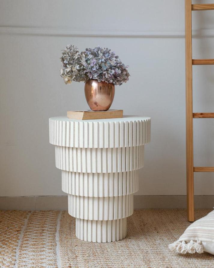 White Circular Side Table for Living Room | Modern Round Table