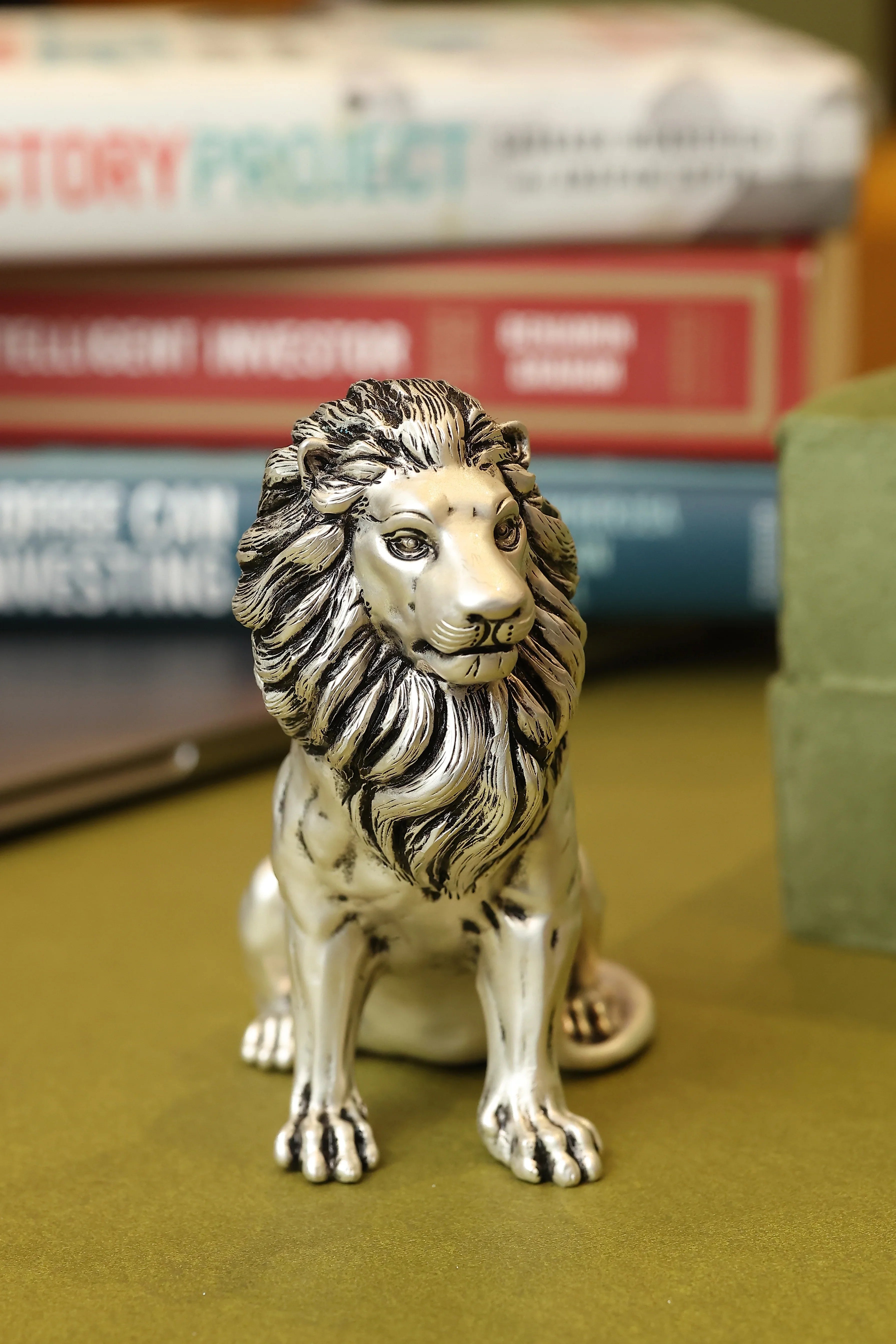 Silver Plated Brass Sitting Lion Paperweight