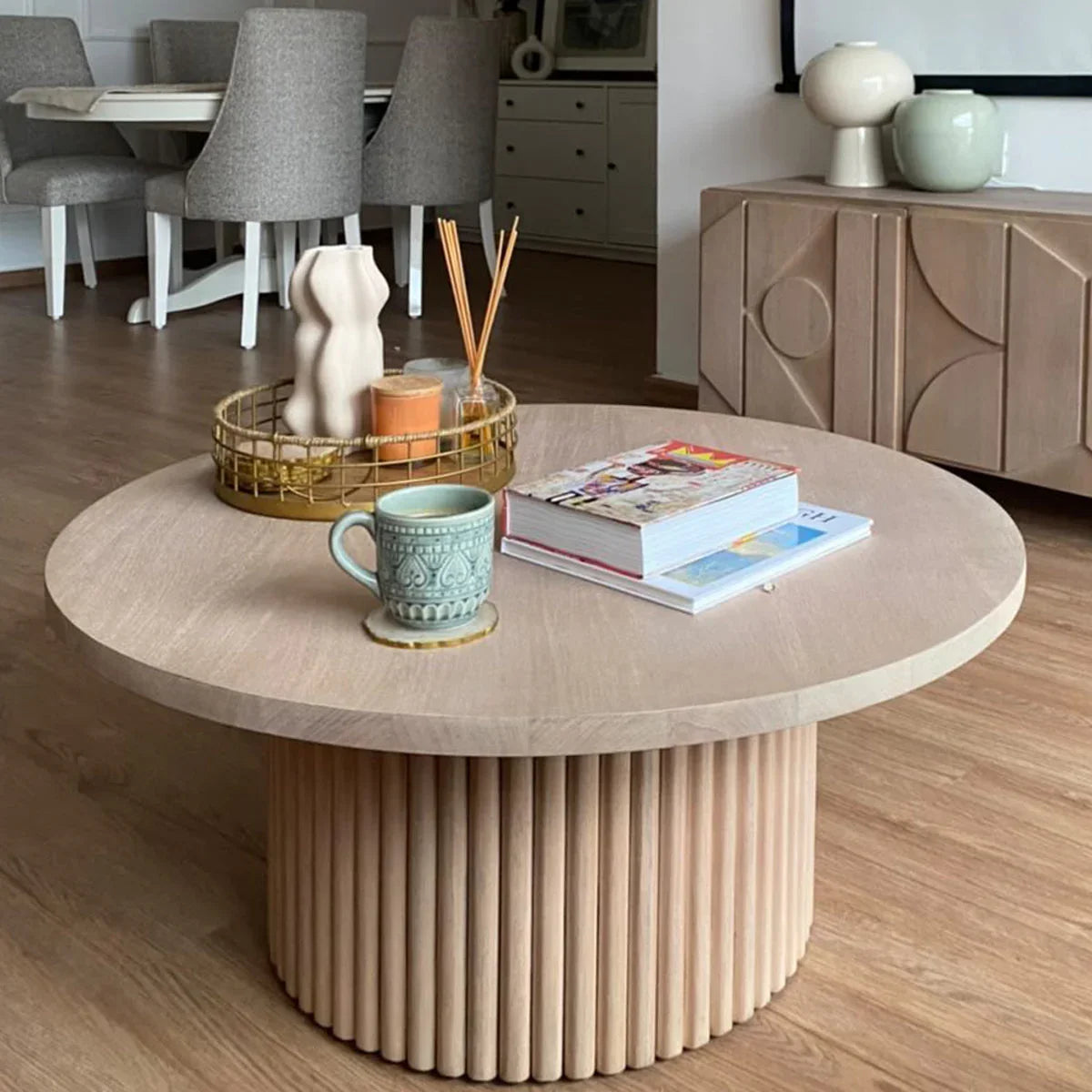 Furrow Coffee Table Accent Desk for Living Room | Wooden Central Table