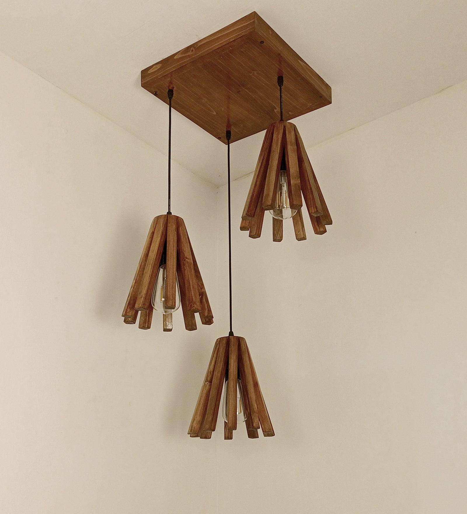 Taper Brown Wooden Cluster Hanging Lamp