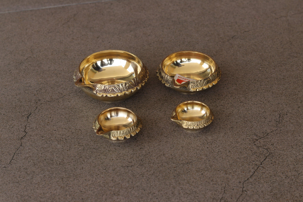 Stylish Brass Diya Set Of 4 | Handcrafted Golden Tealight Holder For Festival Gifting