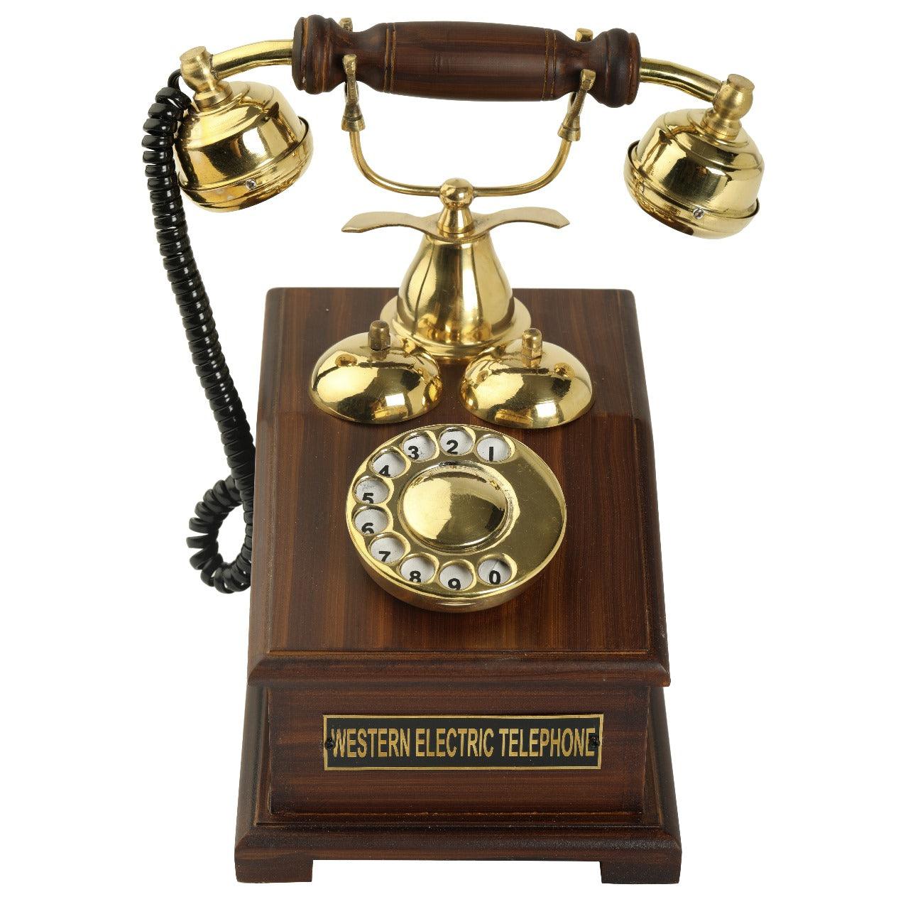 Handmade Vintage Telephone Ornament - Brass and Wood